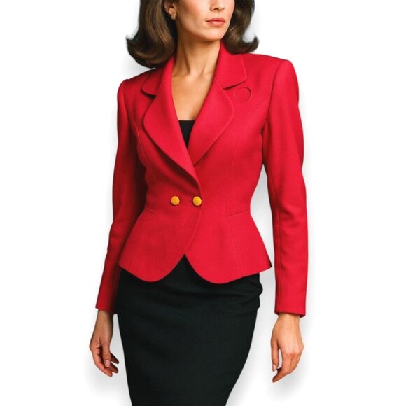 Thierry Mugler Vintage 80s Hot Pink Wool Blazer Structured - Picture 1 of 17